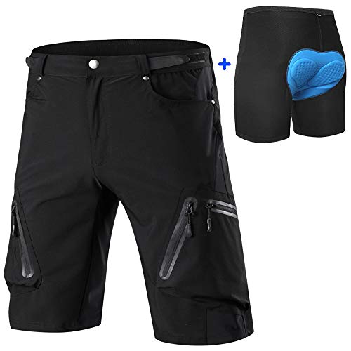 ALLY MTB Hose Herren Radhose, Wasserabweisend Mountainbike Kurz, Outdoor Sport Fahrradhose Herren Shorts (Schwarz mit gepolstert, L (Taille: 30.5'-32.5', Hüfte: 37.5'-39.5'))