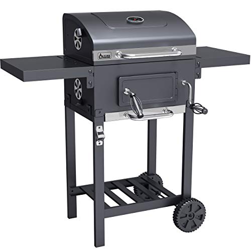 ACTIVA Grill Grillwagen Angular, Schwarz, inkl Edelstahl Grillzange, Holzkohlegrill BBQ Barbecue