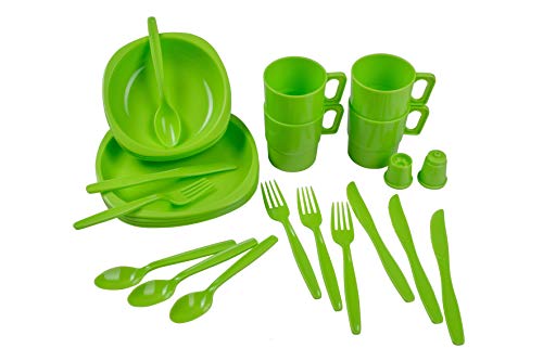 Camping Geschirr Set, Outdoor Plastikgeschirr und Besteck Set, Picknickgeschirr, Besteckset, 26 Teile, bruchfest