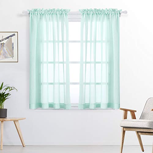 FLOWEROOM Stange Tasche Transparent Voile Gardinen Voile Vorhänge, 160 x 140 cm(H x B), 2 Stück, Aqua, 2er Set