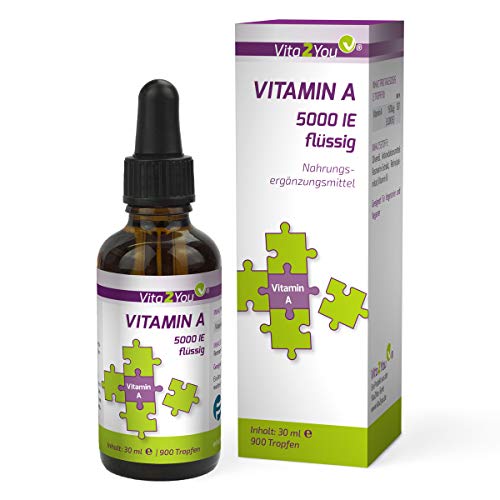 Vitamin A Tropfen 5000 IE Retinol | 30ml | 500µg pro Tropfen | A Vitamin flüssig | Hochdosiert | 900 Tropfen | Premium Qualität