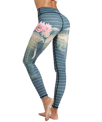 HAPYWER Damen Sport Leggings Lang Gym Trainings Jogging Hohe Taille Sporthose Stretch Yoga Hose(Elefant,L)