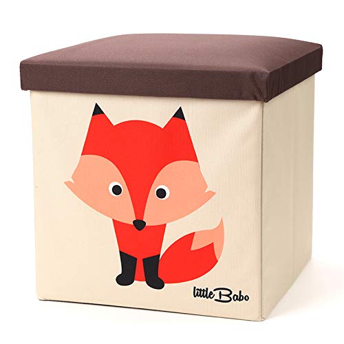 little Babo Faltbare Aufbewahrungsbox Kinder - groß & stabil zum sitzen - Spielzeug-Kiste mit Deckel - Aufbewahrung im Kinderzimmer - Regal-Korb - Storage Box - Aufbewahrungskorb Kinderzimmer - Fuchs