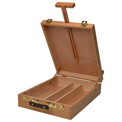 Artina Koffer-Staffelei Nancy aus Buchen-Holz Tisch-Staffelei mit 3 Fächern und Tragegriff für Keilrahmen bis 66 cm