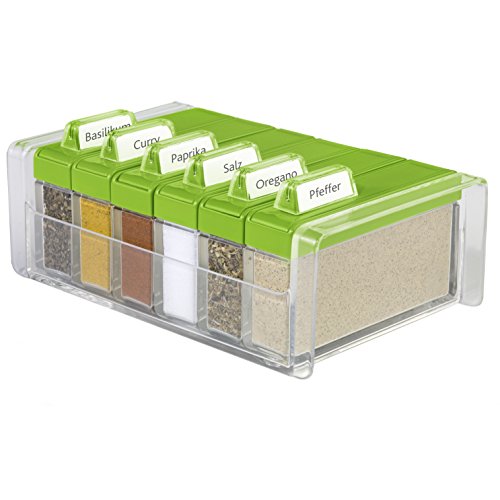 Emsa 508458 Gewürz-Kartei, 6 Gewürze, 0.075 Liter, Grün/Transparent, Spice Box