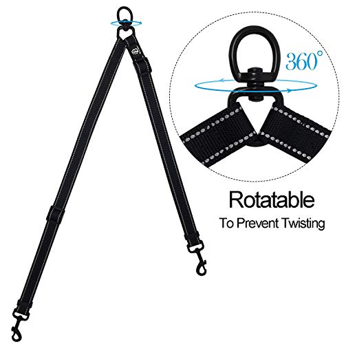 Tacobear Hundeleine Doppelleine Verstellbar 360° Drehbar Führleine Laufleine Umhängeleine mit Reflektierende Nähte für Zwei Hunde Zum Spazierengehen/Trainieren