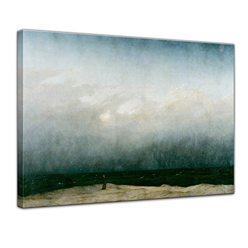 Wandbild Caspar David Friedrich Der Mönch am Meer - 80x60cm quer - Alte Meister Leinwandbild Kunstdruck Bild auf Leinwand