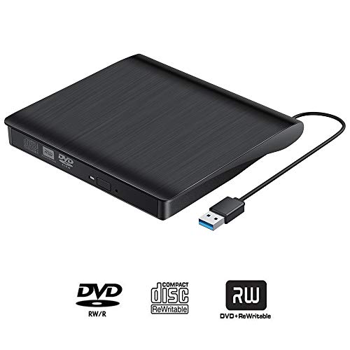Externes DVD Laufwerk Rewriter, USB 3.0, tragbares CD-Laufwerk, CD/DVD+/-RW, CD-/DVD-ROM-Brenner, kompatibel mit Laptop, Desktop, PC, Windows, Linux, OS, Apple Mac