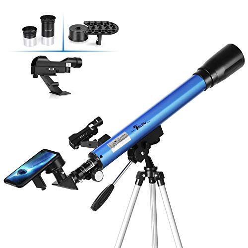TELMU Teleskop - F60050M / 5 Refraktorteleskop mit 45 ° Diagonalspiegel und Red Dot Observer, Okular - H12,5 mm und H20mm