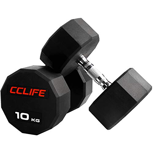 CCLIFE RedForce Hanteln Kurzhantel 1er 2er Set Dodekagon Zwölfeck Gummi Gusseisen verchromte Griffe 10-60 kg Dumbell Liegestützen, Variante:2x10 KG
