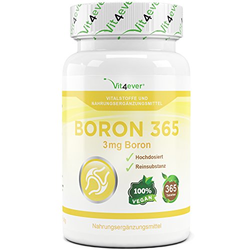 Boron 365, 3 mg pro Tablette, 365 Tabletten, täglich nur 1 Tablette, 1 Jahr Dauerversorgung, Hochdosiert, Vegan, Natriumtetraborat, Spurenelement,VIt4ever