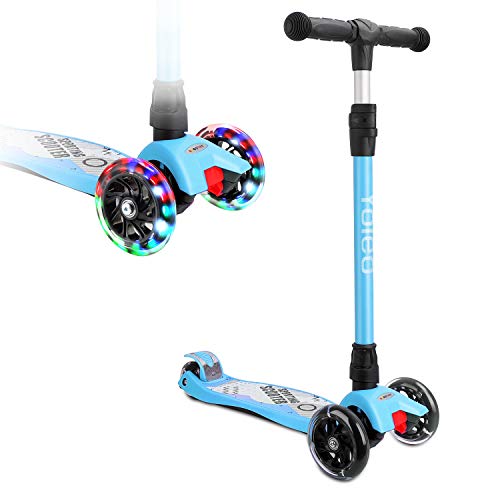 Yoleo Kinderroller Dreiradscooter Kinderscooter mit LED 2 Hinterräder Stabil Stoßdämpfung, klappbar höheverstellbar Schwerkraftlenkung für Kinder Jungen Mädchen ab 3 4 5 6 Jahre, bis 100kg belastbar