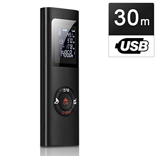 Laser Entfernungsmesser, IPSXP 30M 98Ft USB aufladbar Laser Digital Distanzmessgerät, Tragbares Distanzmesser mit LCD Hintergrundbeleuchtung, Messbereich 0,05-30m, Messgenauigkeit ±2mm, mit Tragseil