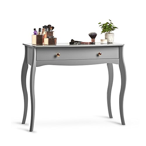 Beautify Schminktisch Kosmetiktisch Grau - 1 Schublade für Makeup / Schmuck - Vintage Stil mit roségoldenen Griffen, Frisiertisch Frisierkommode