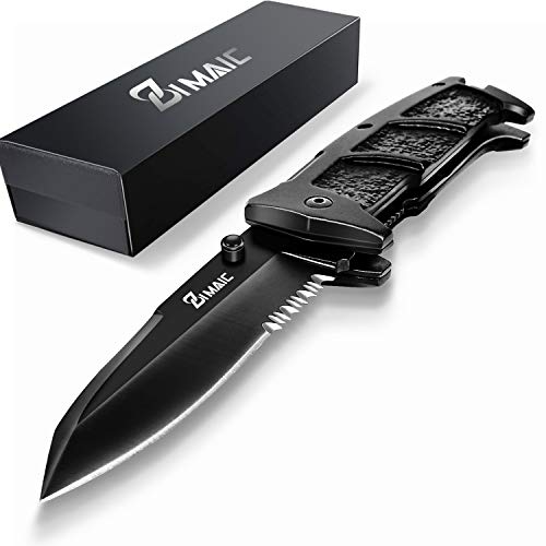 ZIMAIC Klappmesser I Scharfes Taschenmesser I Einhandmesser, Outdoor & Survival Messer mit Schwarz Edelstahlklinge & Aluminiumgehäuse, für Arbeit Wandern Camping