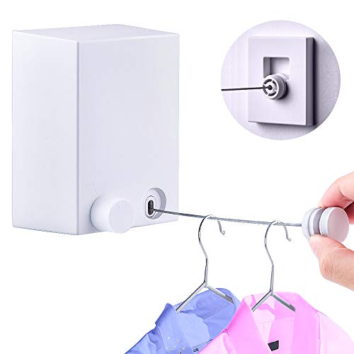 Hisome Wäscheleine für Kleidung, Einziehbare Wäscheleine aus Edelstahl Mit 4 M TrockenfläChe mit Ausziehbare Stil für Geschäftsreisen Badezimmer Wäscheleine Verstellbares Seil für Drinnen und DraußEn