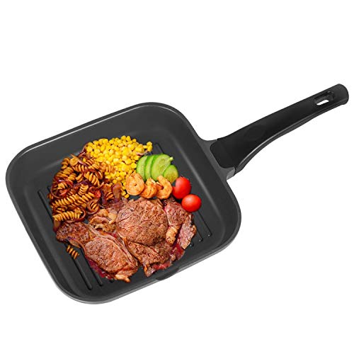 OZAVO Grillpfanne, Steakpfannen BBQ, 24x24x4.5cm antihaftversiegelt, induktionsgeeignet für Alle Kochfelder und Ofenfest