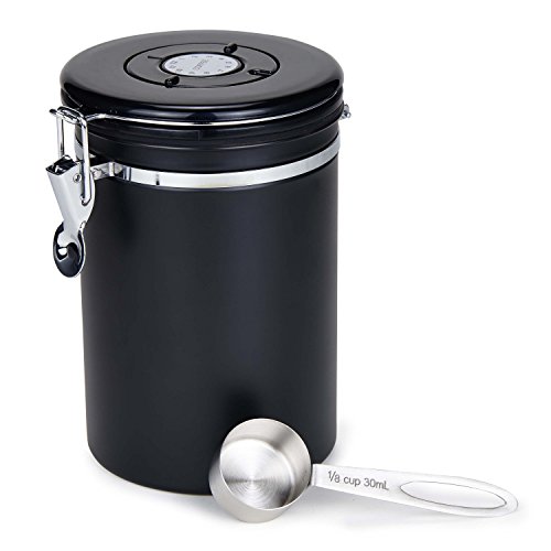 Movaty Kaffeedose Luftdicht,Kaffeebehälter,Kaffeedose Edelstahl Aromadose Vorratsdose Vakuum Dose für Kaffeebohnen, Pulver, Tee, Nüsse, Kakao(Schwarz, 21 oz)