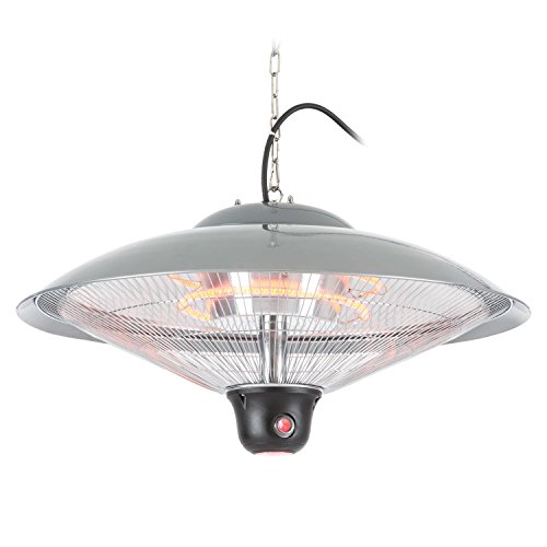 DURAMAXX Heizsporn • Deckenheizstrahler • Infrarot-Heizstrahler • Karbon-Heizelement • 3 Heizstufen: 700, 1300 oder 2000 Watt • LED-Beleuchtung • Durchmesser: 60,5 cm • Schutzklasse: IP34 • Schutzgitter • Deckenmontage • Fernbedienung • silber
