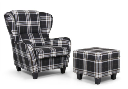 B-famous Ohrensessel mit Hocker Chris, Strukturstoff, 92 x 90 cm, braun kariert