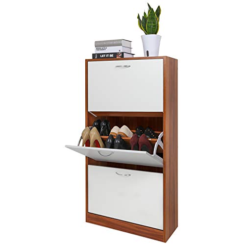 LEMAIJIAJU Schuhkipper mit 3 Klappen, Verstellbarer Schuhschrank Schuhkommode 2 Schuhablagen 63 x 120 x 24 cm (Braun)