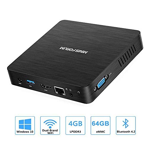 Mini-PC, Intel x5-Z8350 Prozessor 4K HD-Grafiklüfterlos Mini-Computer, 4 GB / 64 GB/Windows 10 64-Bit/Dual-Band-WLAN/BT 4.0 / 1000M-LAN mit HDMI/VGA-Anschluss Dual Screen Display