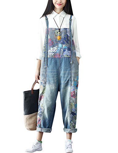 Youlee Damen Sommer Breites Bein Hose Denim Latzhose Overall Hosen Style 2