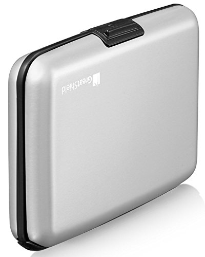 GreatShield RFID Blocking / Blocker Kreditkartenetui Aluminum | Kreditkartenhalter | Kreditkartenhülle | Visitenkartenetui | Brieftasche | Kartenbörse [8 Karte Schlitze] für Kreditkarte, Personalausweis, EC-Karte, Bankkarte, Ausweis - NFC Schutz Kreditkarten Schutzhülle für Damen und Herren (Silber)