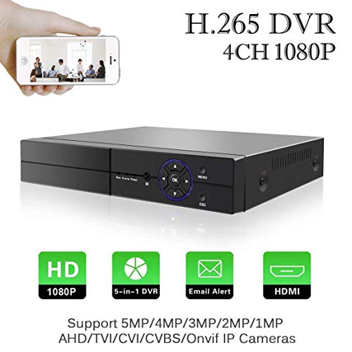1080P Digitaler Videorecorder 5 in 1 Aottom 4CH DVR Video Recorder AHD/TVI/CVI/960H DVR HVR Onvif NVR Echtzeit CCTV Security DVR mit HDMI, P2P Wolke, E-Mail Warnung, Ferner Smartphone Zugang (NO HDD)