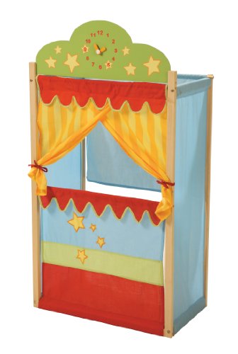 roba 7102 Kasperletheater, Puppentheater, Kaspertheater aus Massivholz, freistehend mit Stoffbespannung und Vorhang