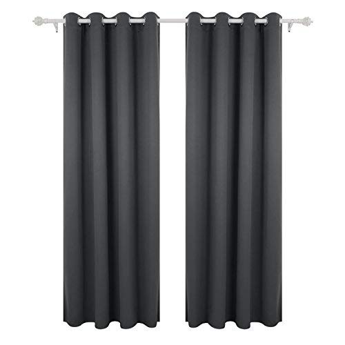 Deconovo Blickdicht Gardinen mit Ösen für Schlafzimmer Thermogardinen Vorhang Blickdicht 245×140 cm Dunkelgrau 2er Set