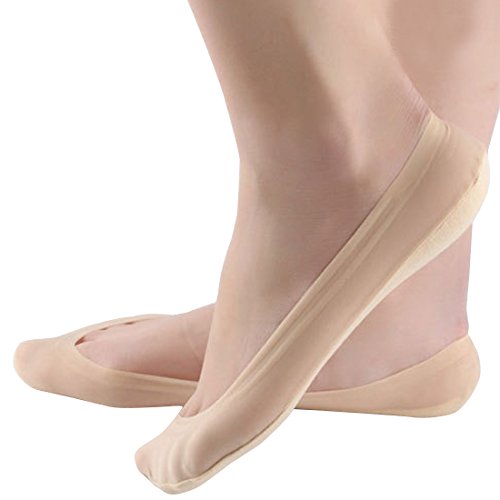 Damen Füßlinge Unsichtbare Sneakers Baumwolle Nylon Socken mit Rutschfest Silikon(4Paar) (EU 39-42, 4Hautfarbe)