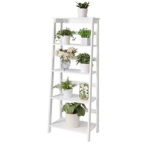 SONGMICS Bücherregal, Standregal, Leiterregal, 4-stöckiges Treppenregal, Lagerregal Badregal Multifunktionales Ausstellungsregal für Wohnzimmer, Balkon, Weiß, LLS90WT