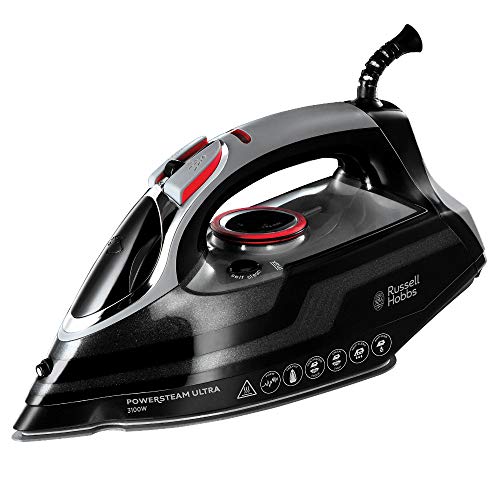 Russell Hobbs 20630-56 Dampfbügeleisen Powersteam Ultra, 3100 Watt, Keramik-Bügelsohle, Extra-Dampfstoß von 210 g/min, schwarz/rot