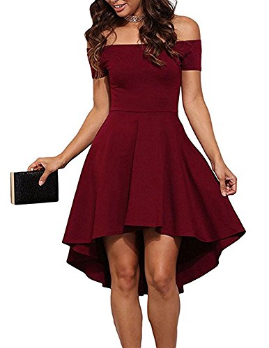 ZJCTUO Damen Kleid Abendkleid Schulterfreies Cocktailkleid Jerseykleid Skaterkleid Knielang Elegant Festlich Asymmetrisches Partykleid