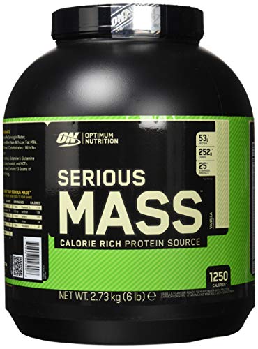 Optimum Nutrition Serious Mass Weight Gainer (mit Kohlenhydrate, Whey Protein Pulver, Vitaminen, Kreatin und Glutamin. Eiweisspulver von ON) Vanilla, 8 Portionen, 2,72kg