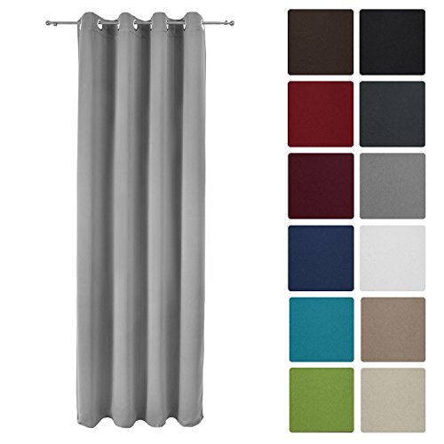 Beautissu Blackout-Vorhang Amelie mit Ösen - 140x245 cm Grau - Verdunklungsgardine Ösenschal Fenster-Schal Blickdicht
