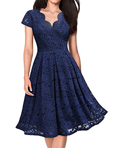 KOJOOIN Damen Spitzenkleid 1950er Cocktailkleid Vintage Brautjungfernkleider für Hochzeit Kurzes A-Linie Abendkleider (Gr.34-48)（Verpackung MEHRWEG）