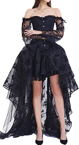 EUDOLAH Damen Schwarz Korsagen Gothic Taille Korset Lang Hauch Bluse Mini Korsett kurz Party Steampunk inkl. und Korsett Top