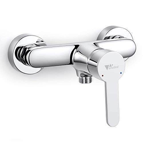 Amzdeal Einhebel-Duscharmatur Brausemischer, Wandmontage Duscharmatur, Manuelle Brausemischer, Präzise Temperaturkontrolle, Silbrige Chromobfläche, aus Kupfer hergestellt, AZ016B