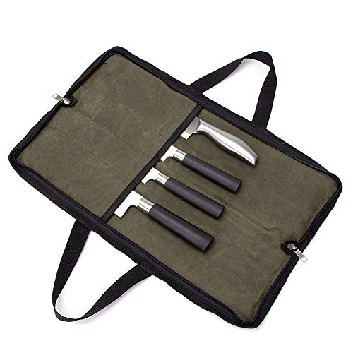 QEES GJB440 Messertasche für Küchenutensilien, mit 2 Handgriffen, 4 Fächern, strapazierfähig, mit Doppelreißverschluss, Schwarz