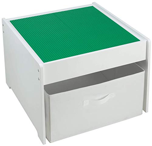 Fridakids 2in1 Spieltisch aus MDF-Holz, Bauplatten kompatibel für Bausteine, inklusive Aufbewahrungsbox. Platten: (Grün)
