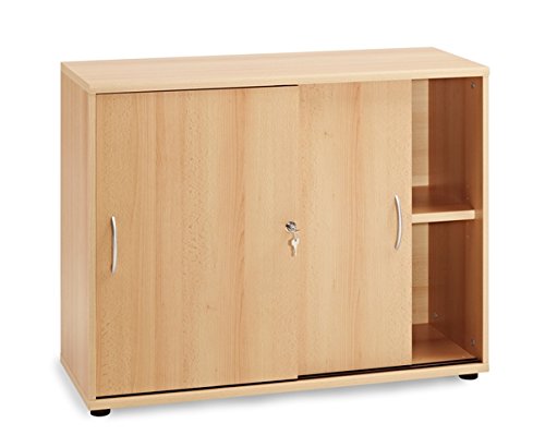 Büroeinrichtung Büromöbel Büro Buche hell Eckschreibtisch Bürocontainer Aktenschrank Regal Ordner Schrank mit Schiebetüren abschliessbar (Schiebetürenschrank 76 cm)