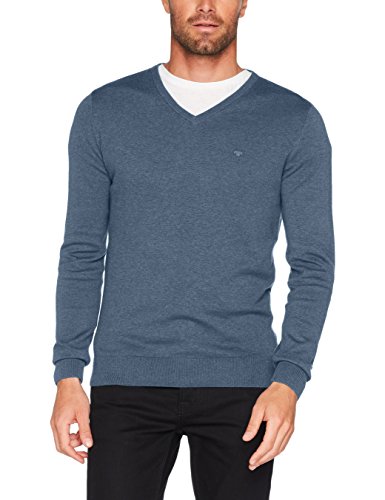 TOM TAILOR Herren Sweatshirt Basic v-Neck Sweater, Blau (Bleached Blue Melange 6495), Medium