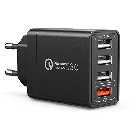 IWAVION USB Ladegerät, Quick Charge 3.0 30W USB Ladeadapter 4 Ports USB Netzteil mit Intelligent Laden für iPhone XR/XS/X/8Plus/8/7,iPad Air,Samsung Galaxy S9+/S8/S7, Nexus, HTC, LG, Huawei(Schwarz)