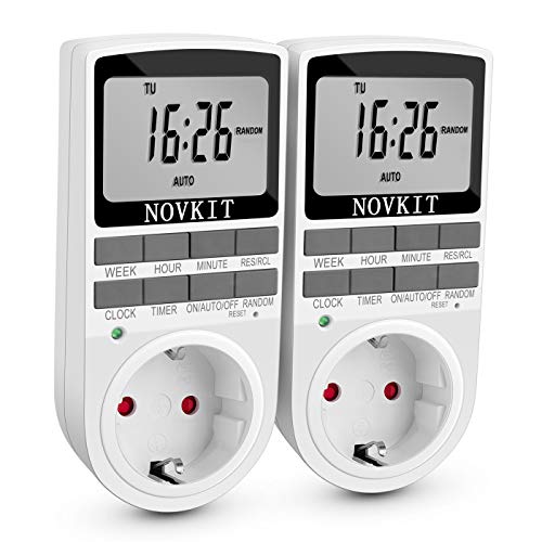 Digitale Zeitschaltuhr Steckdose mit 10 konfigurierbaren Schaltprogramme und einbruchsicheren Zufallsschaltung (2er Pack, 16A / 3680W)