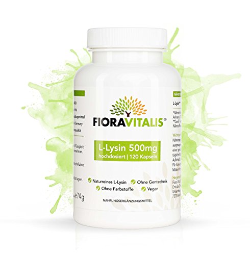 L-Lysin 500mg, 120 Kapseln pro Dose - Premiumqualität Made in Germany - 100% Vegan - keine künstlichen Zusätze - ohne Gentechnik - Hochdosiert und Naturrein - Power-Aminosäure L-Lysin von Fiora Vitalis