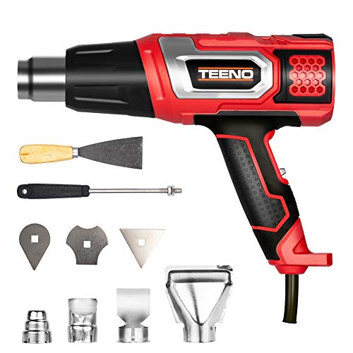 TEENO Heißluftpistole 2000 W Einstellbare Temperatur (50-600°C) Heissluftgebläse mit 8 Zubehörteilen