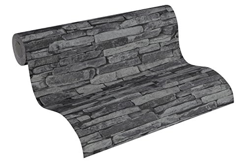 A.S. Création Vliestapete Best of Wood and Stone Tapete in Stein Optik fotorealistische Steintapete Naturstein 10,05 m x 0,53 m grau schwarz Made in Germany 914224 9142-24
