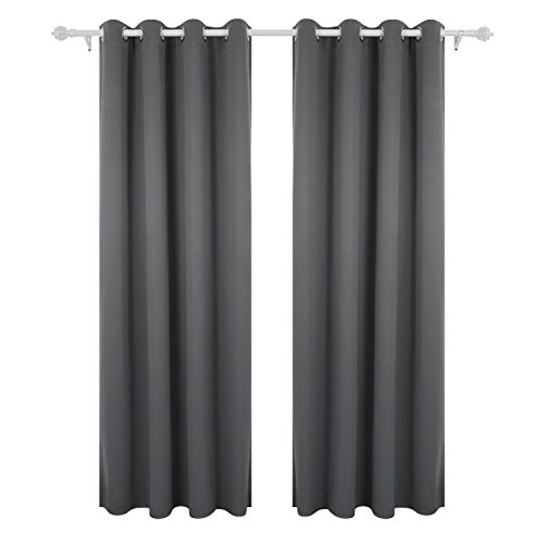 Deconovo Verdunkelungsvorhang mit Ösen Gardinen Schlafzimmer Ösenvorhang Blcikdicht 245x140 cm Hellgrau 2er Set